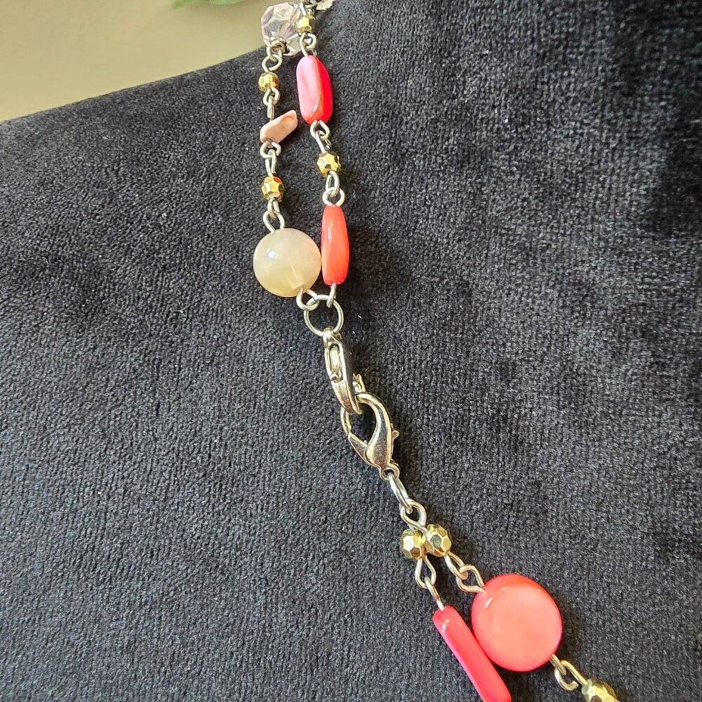Womens Multicolor Pearl & Crystal Beaded 2 Layer Necklace with Lobster Clasp