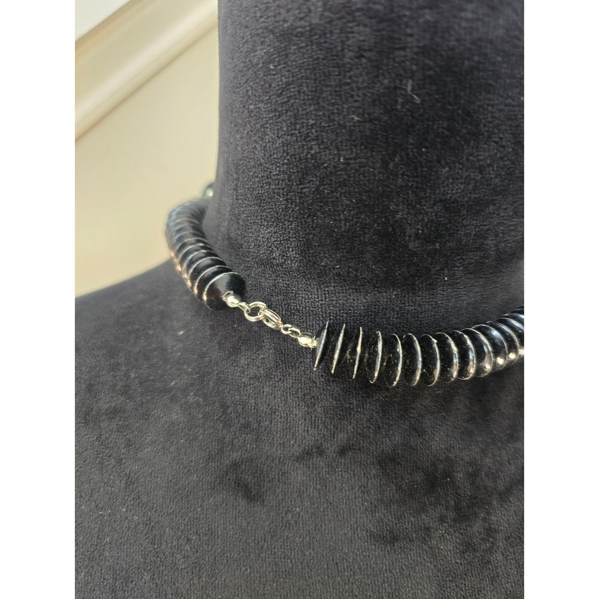 Black Silver Tone Chunky Ring Collar Statement Necklace