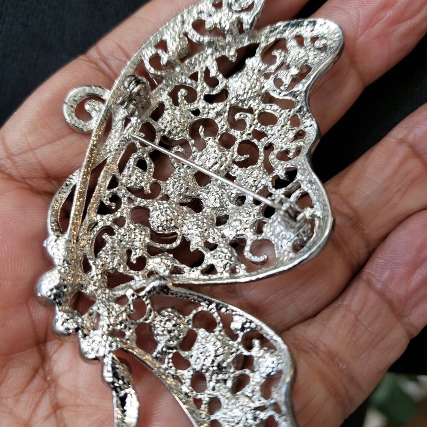 Womens Fashion White Colorless Crystal Butterfly Shape Brooch Necklace Jewelry