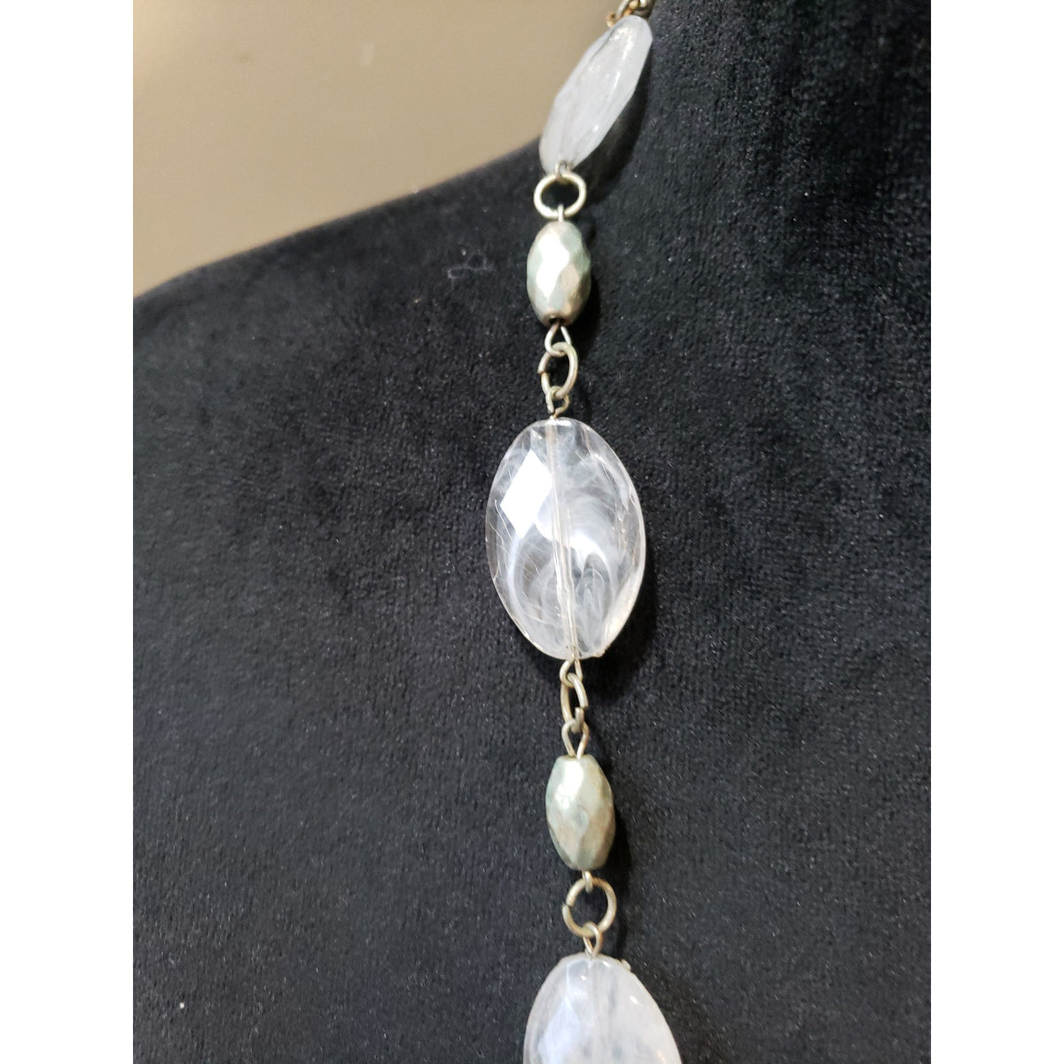 Womens Fashion Chunky Oval Smoky Selenite Beads Barrel Spacers Long Necklace