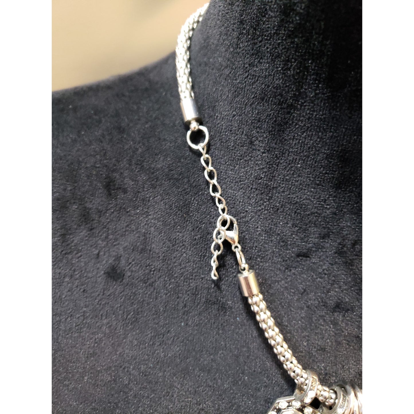 Women's Silver Statement Necklace Clear Crystal Lobster Clasp Chunky Chain