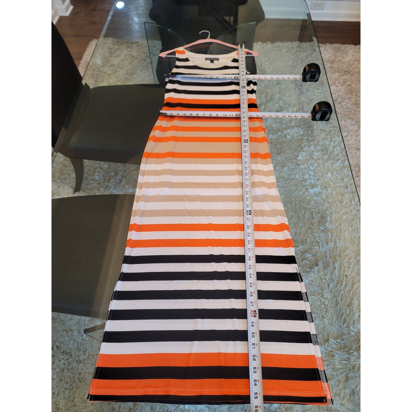 Jessica Howard Maxi Dress Women’s Small Black Orange White Striped Sleeveless