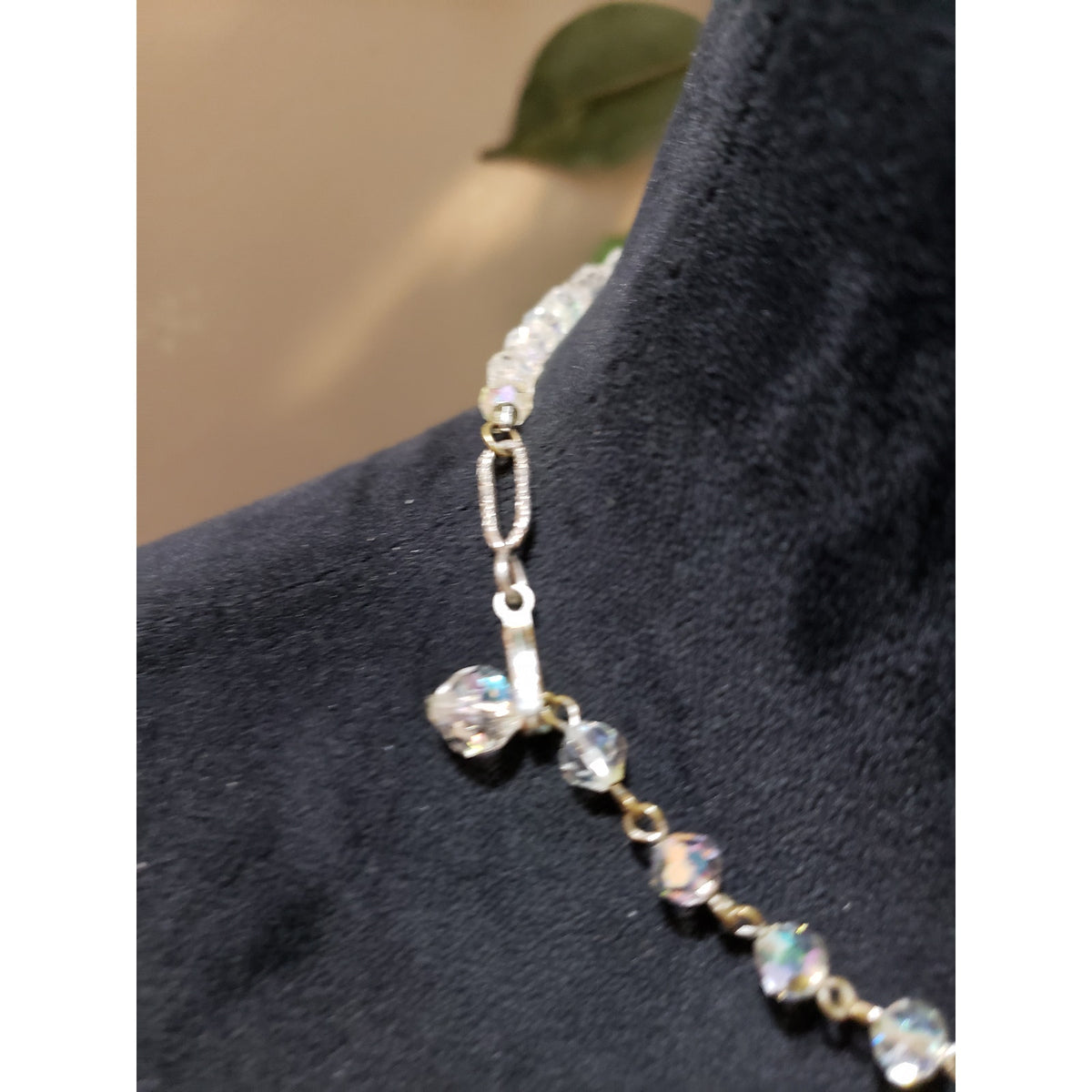 Womens Clear Aurora Borealis Graduated Chain Necklace with Spring Ring Clasp