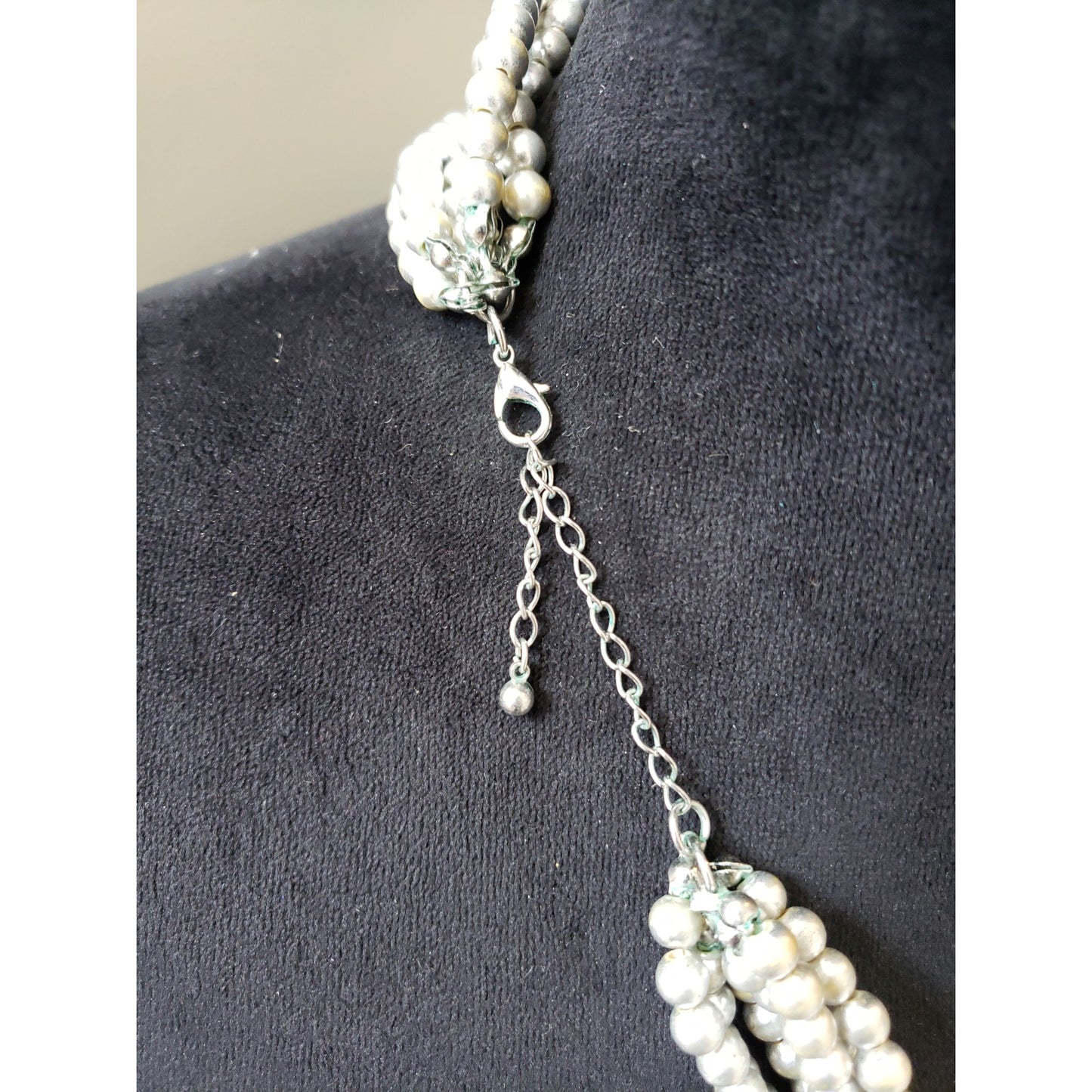 Women's Silver Multi-Strand Beaded Necklace Statement Lobster Clasp Layered