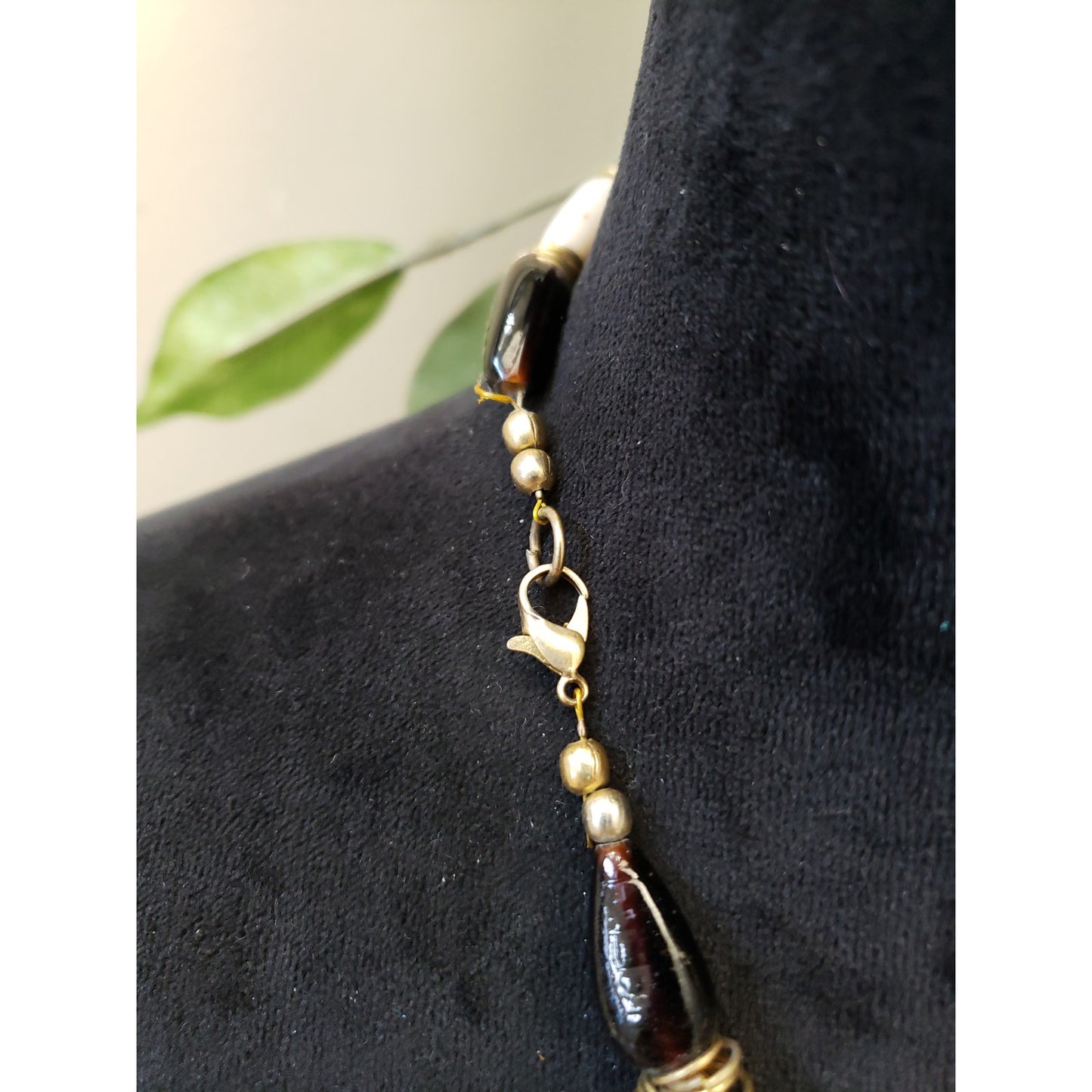 Women Southern Gold Tone Multi Teardrop Shape Glass Beaded Ring Spacers Necklace
