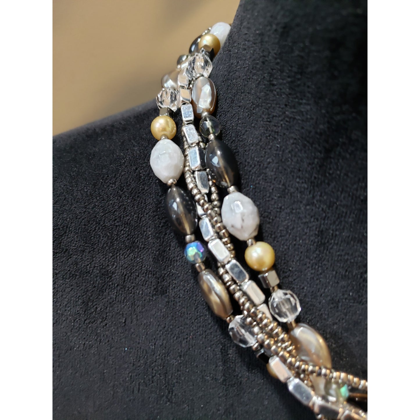 Women's Multistrand Beaded Necklace Neutral Tone Crystal Lobster Clasp