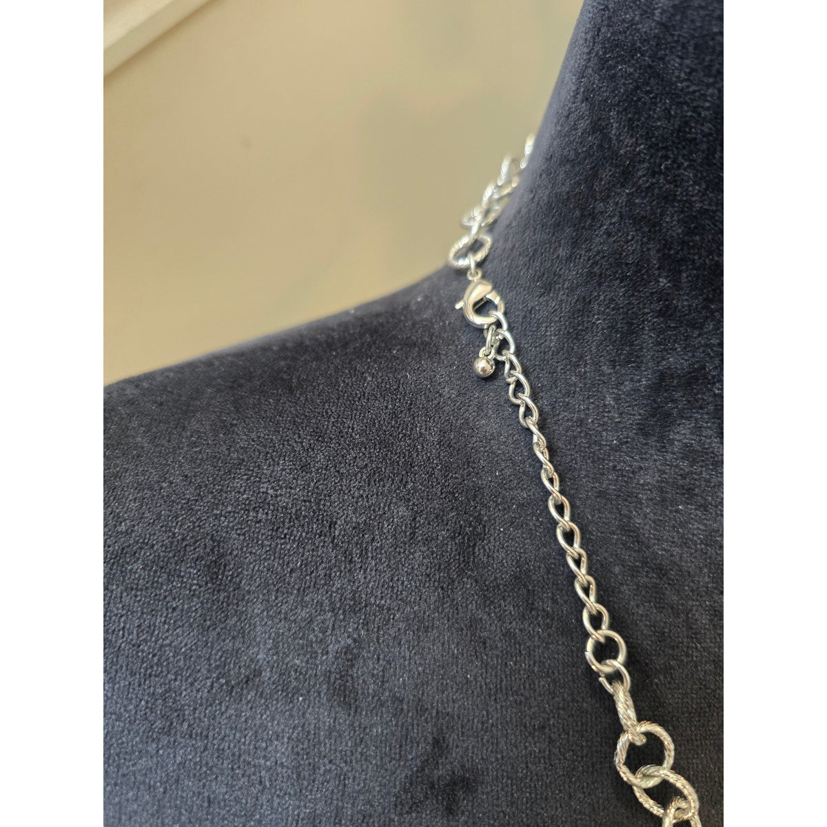 Silver Tone Turquoise Blue Charm Beaded Statement Necklace