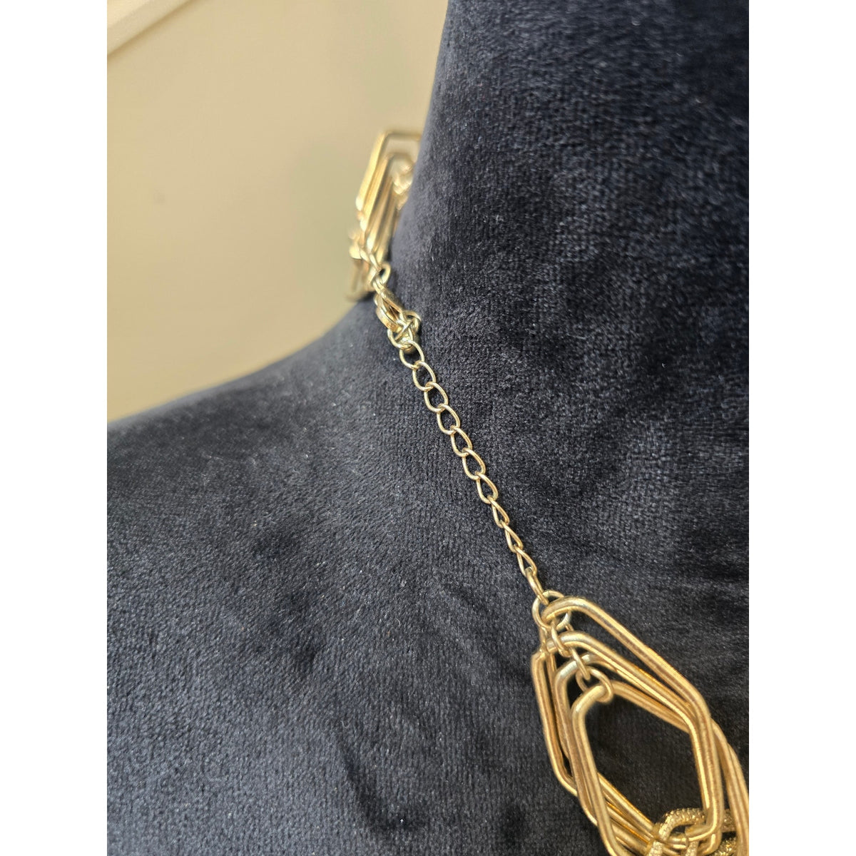 Gold Tone Chunky Geometric Multi Strand Chain Statement Necklace
