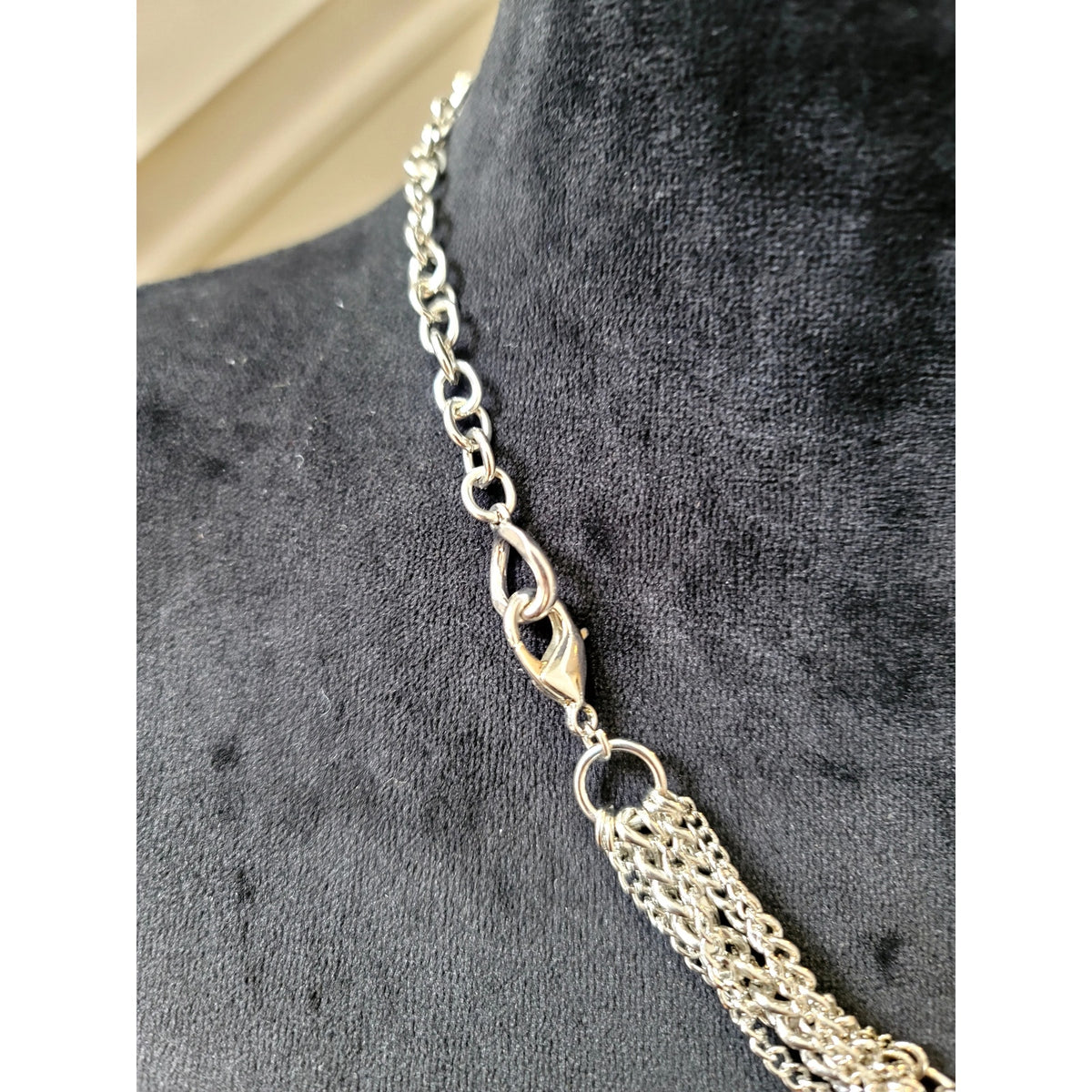Silver Tone Rhinestone Multi Chain Link Statement Necklace Glam Runway Chic