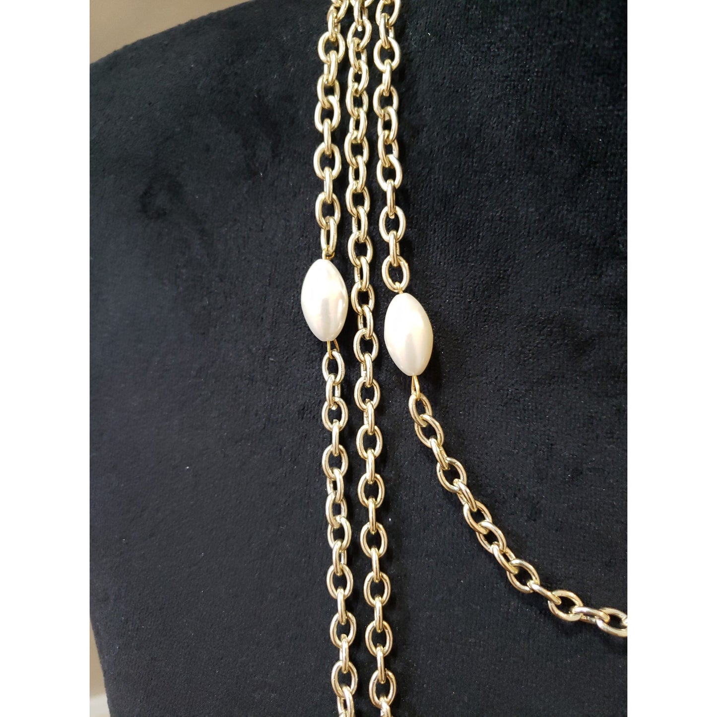 Women Gold Pearl Beaded Chain Necklace Long Layered Elegant Fashion Jewelry