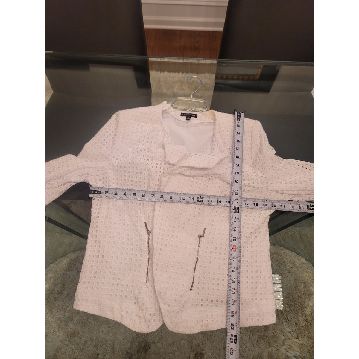 Lane Bryant Blazer Jacket Womens Size 20 White Eyelet Zipper Pockets Long Sleeve