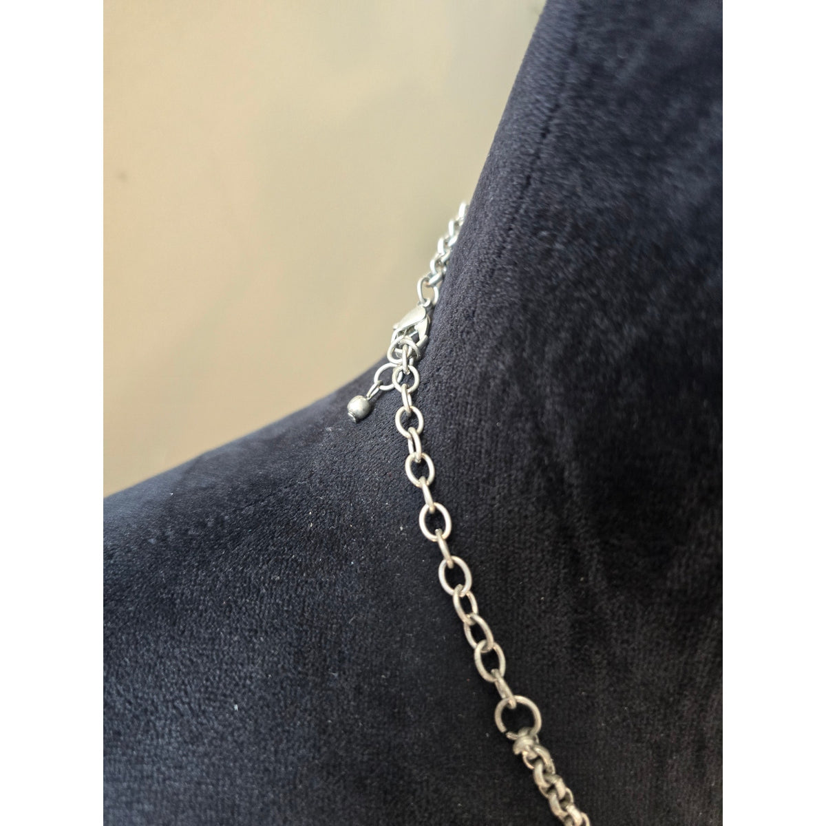 Silver Tone White Beaded Black Teardrop Bib Statement Necklace