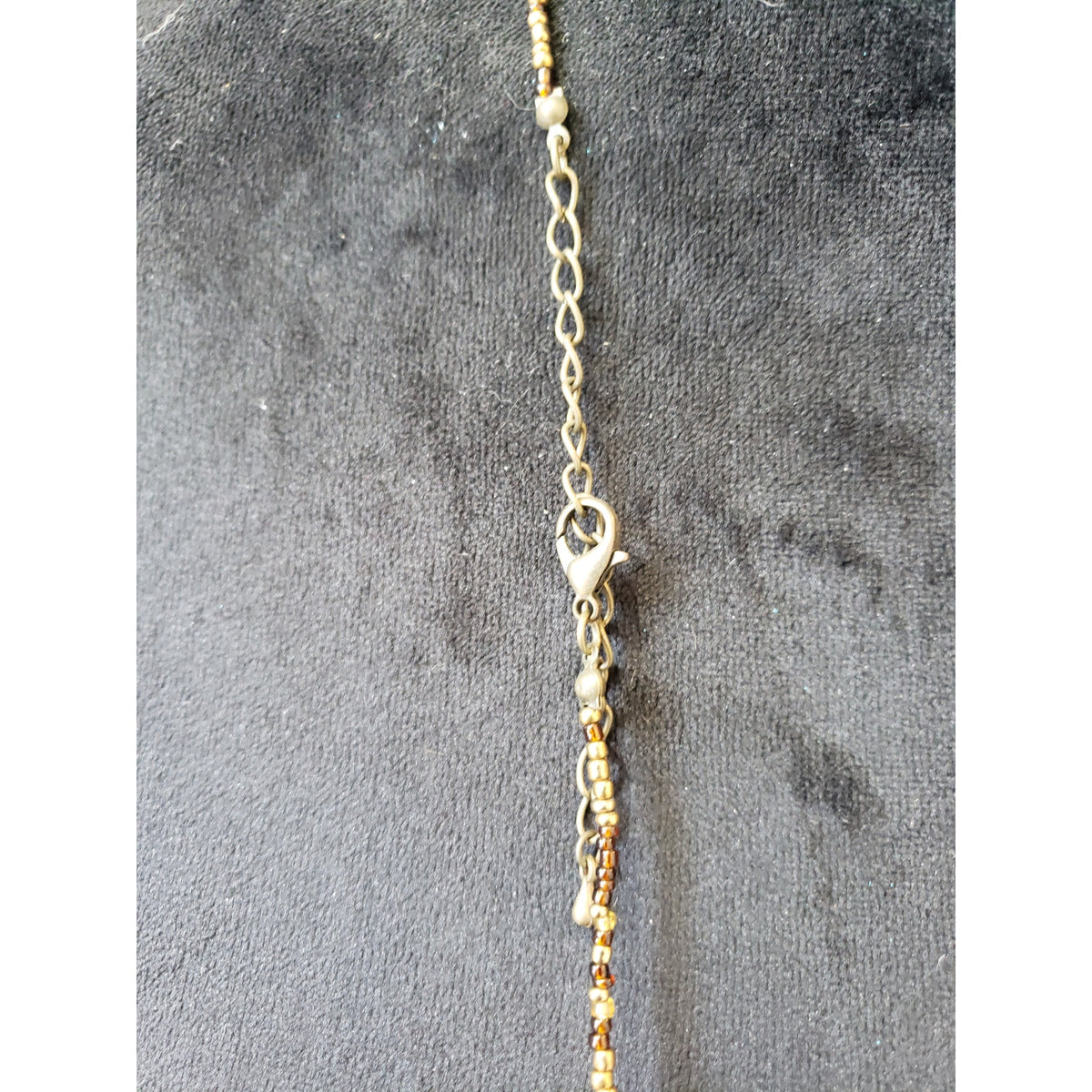 Women's Brown Gold Beaded Necklace Boho Vintage Long Statement Handmade Jewelry