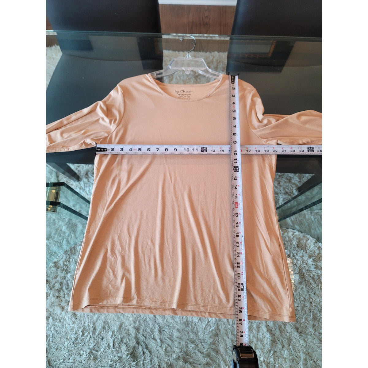 Chico's Top Women's Size 2/L Beige Long Sleeve Stretch Crew Neck Knit Blouse