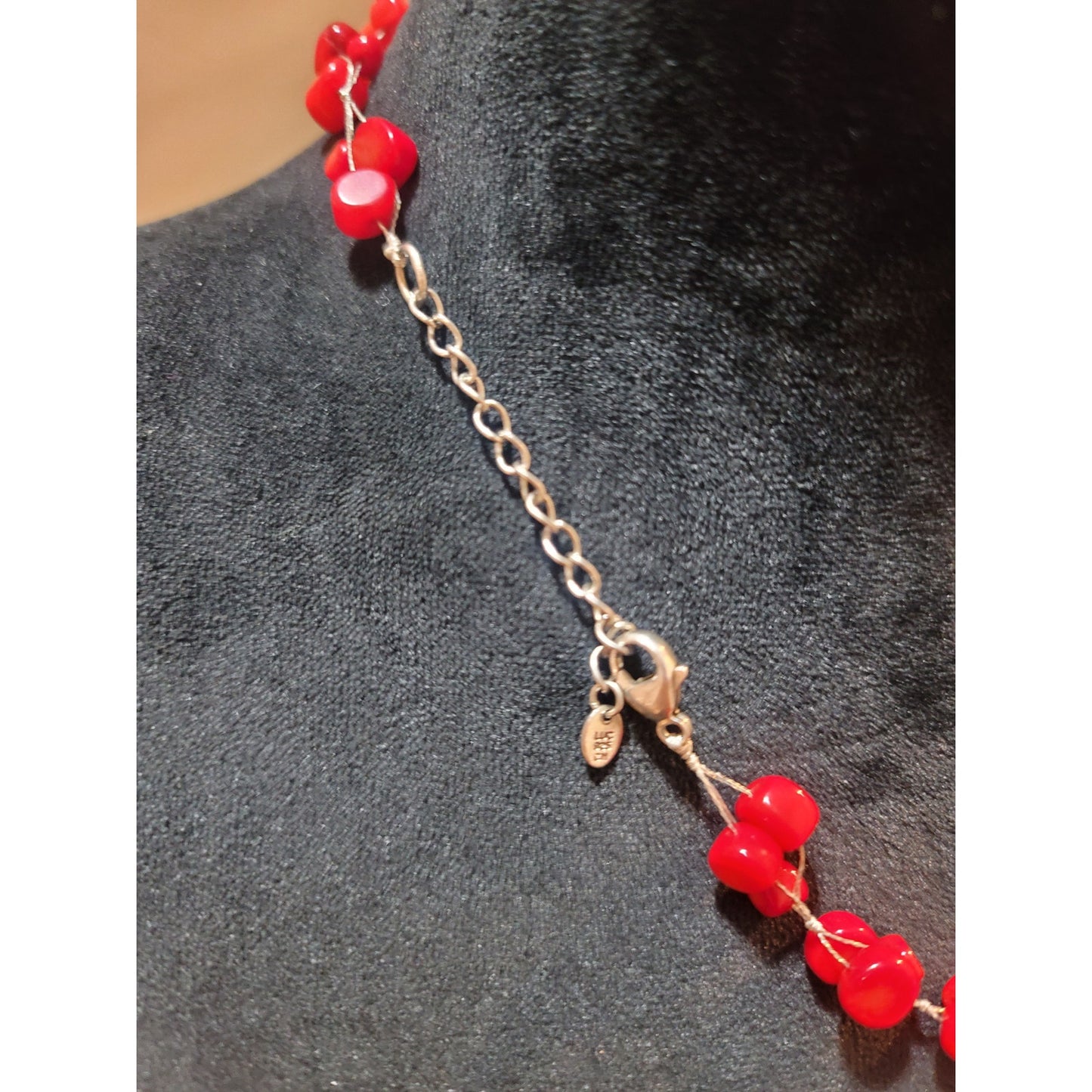 Women's Red Beaded Multi Strand Necklace With Lobster Clasp Handmade Jewelry