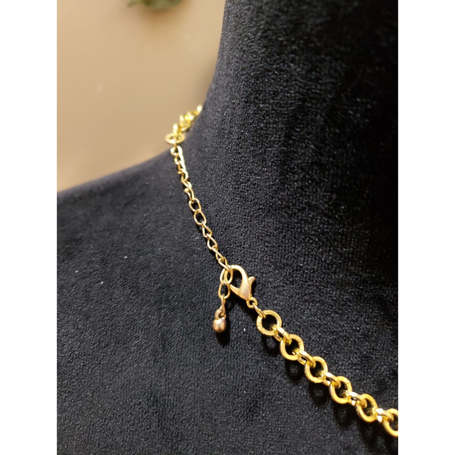 Womens Gold Metallic Round and Square Beads with Brown Necklace