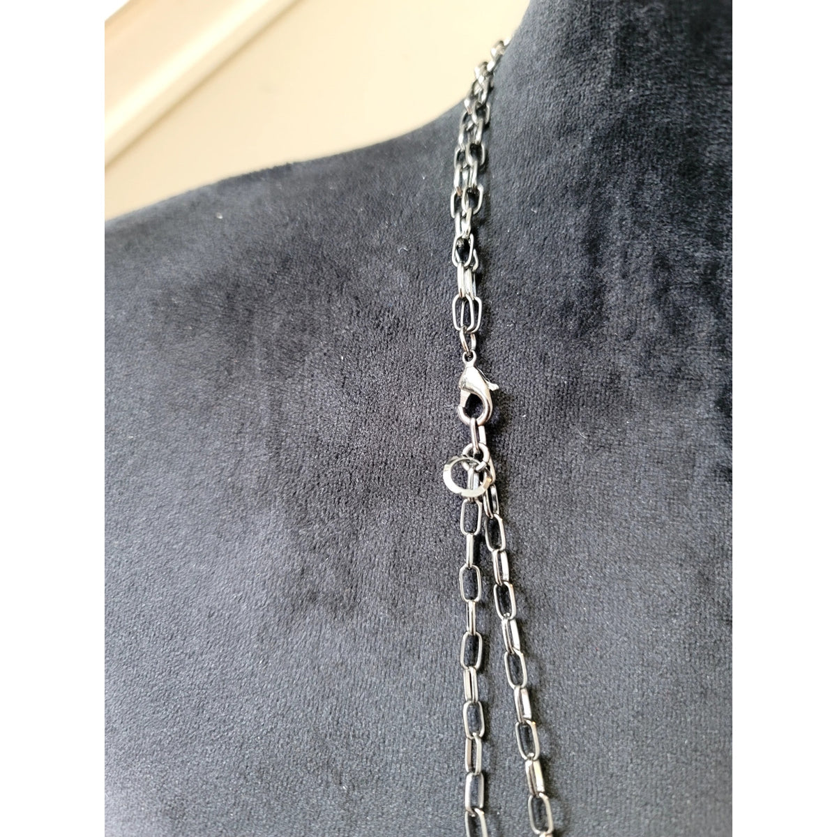 Pink Faceted Bead Statement Necklace Double Strand Gunmetal Chain Bib Jewelry