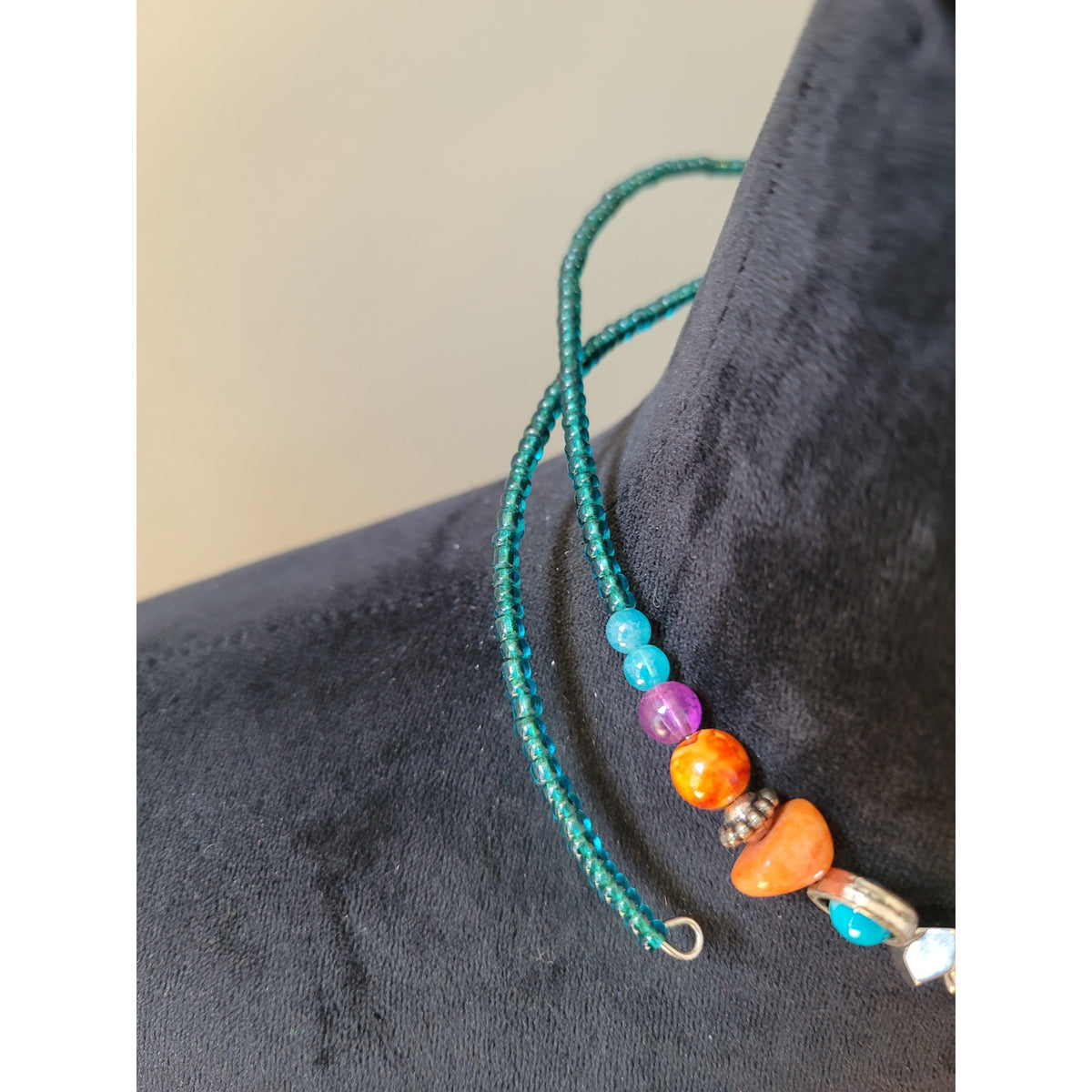 Women's Colorful Beaded Statement Necklace With Orange Circle Pendant Design
