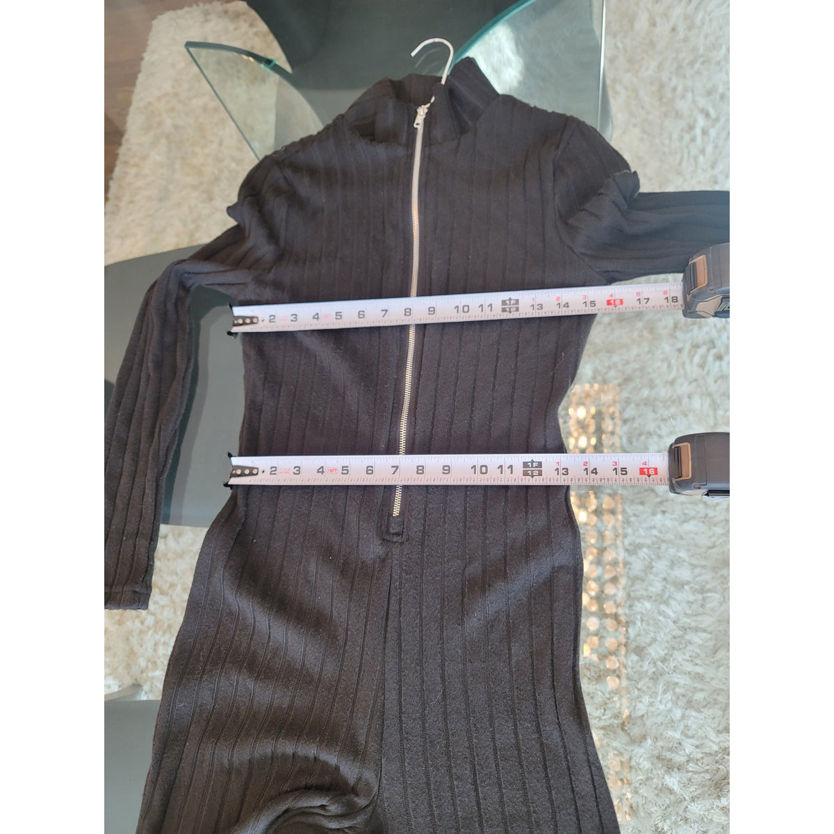 Shein Ribbed Zipper Jumpsuit Women’s Size 6 Black Turtleneck Long Sleeves
