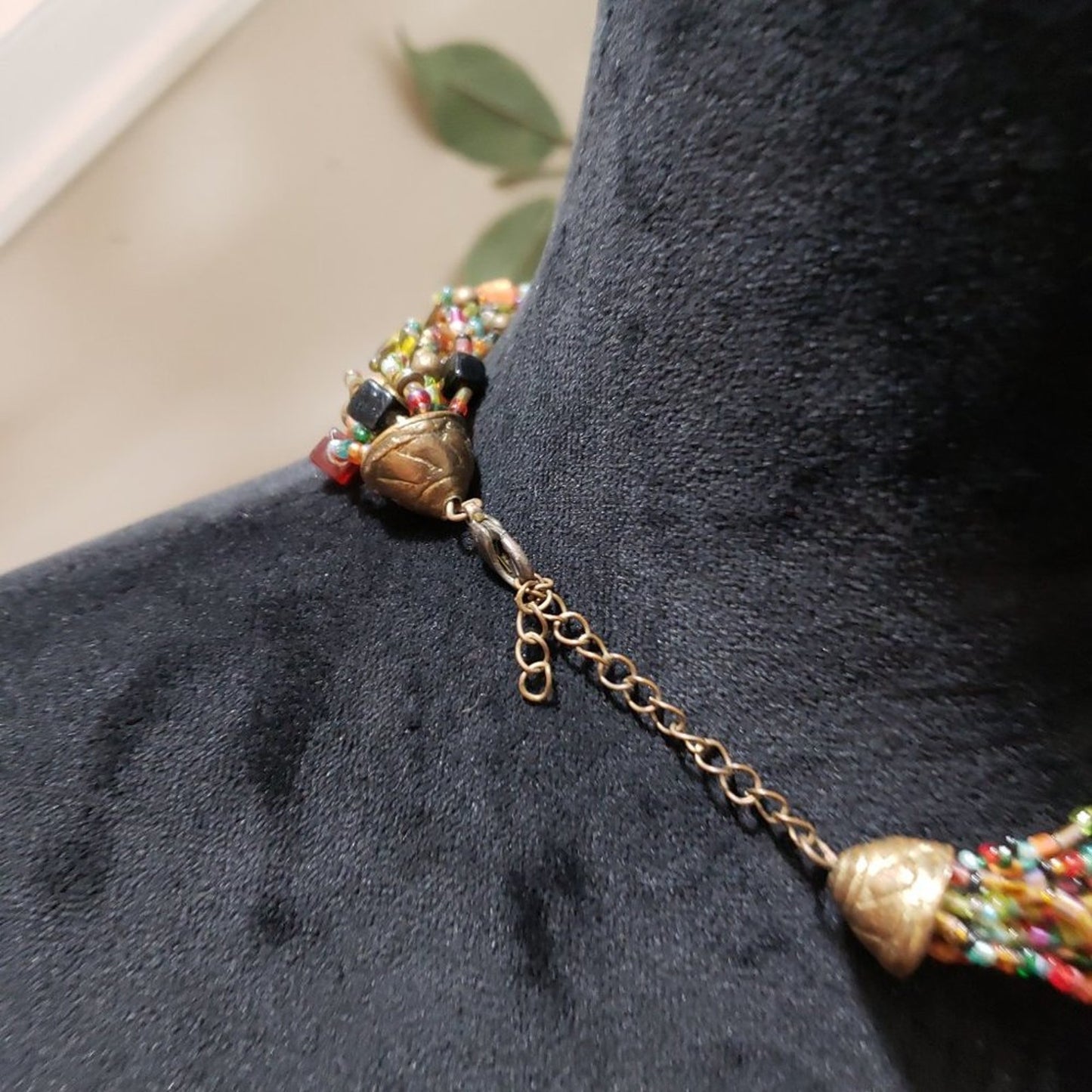 Womens Fashion Glass Seed Bead Multi Strand Braided Necklace with Lobster Clasp