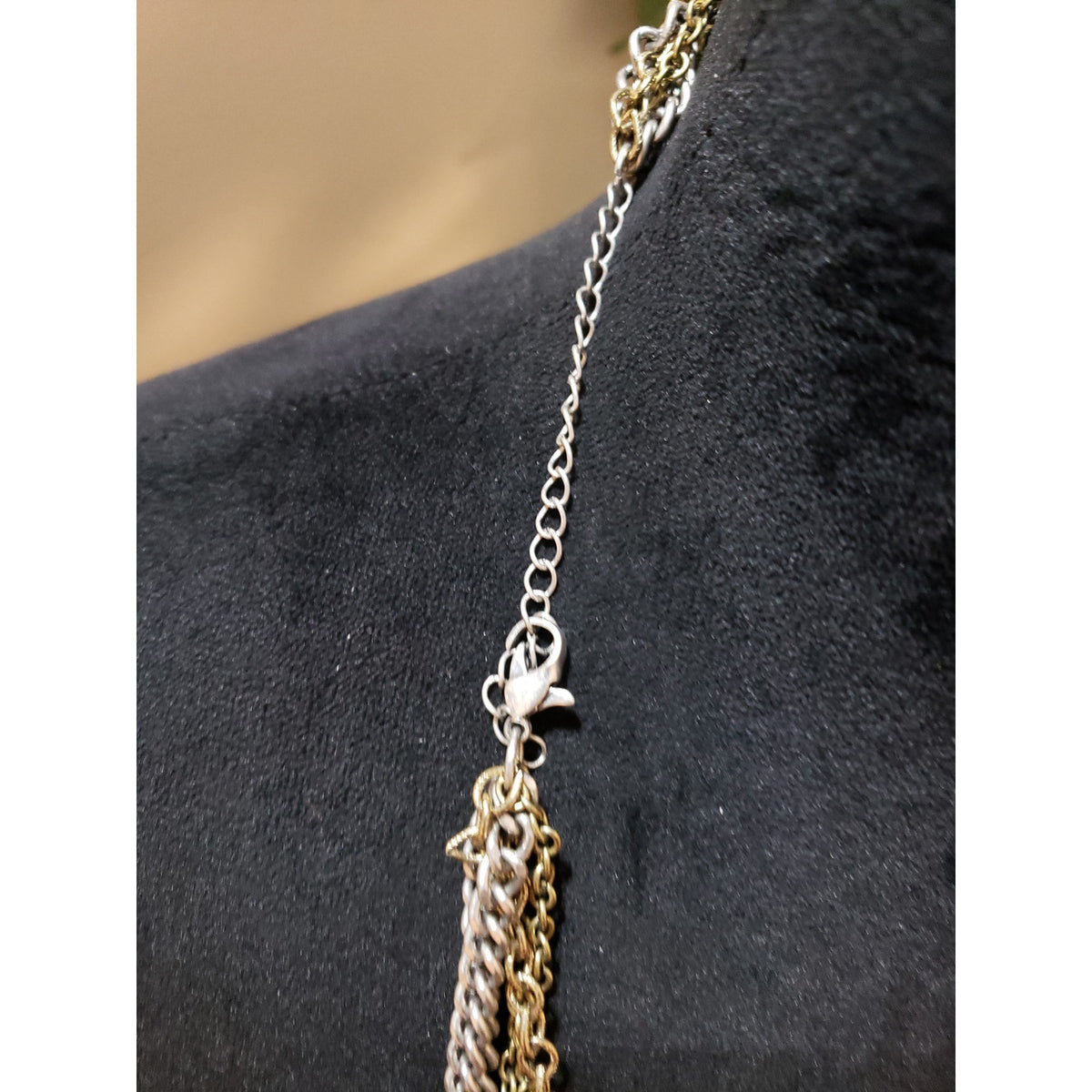 Womens Fashion Layered 2 Tone Multi Chains Crystals Rhinestones Necklace Jewelry
