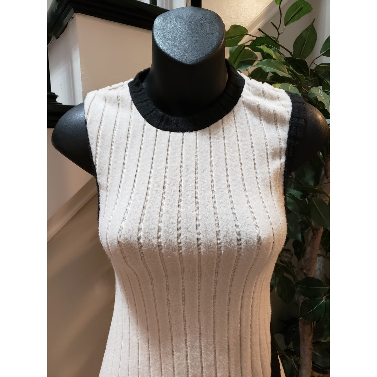 SHEIN 2 Piece Top & Pants Set Womens 6 Beige Wide Leg Rib Knit Asymmetrical Hem