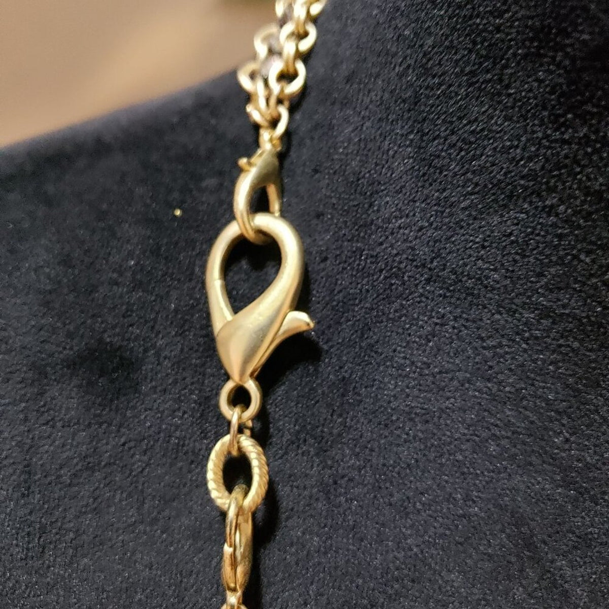 Womens Gold Tone 3 Layer Chain Crystal Statement Necklace with Lobster Clasp
