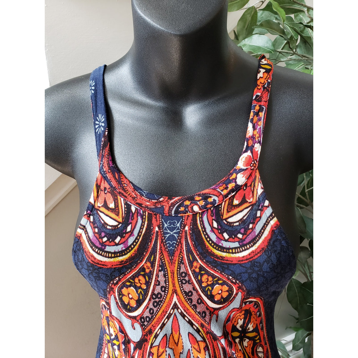 Lascana Bodycon Dress Women's Size M Blue Paisley Fitted Round Neck Sleeveless