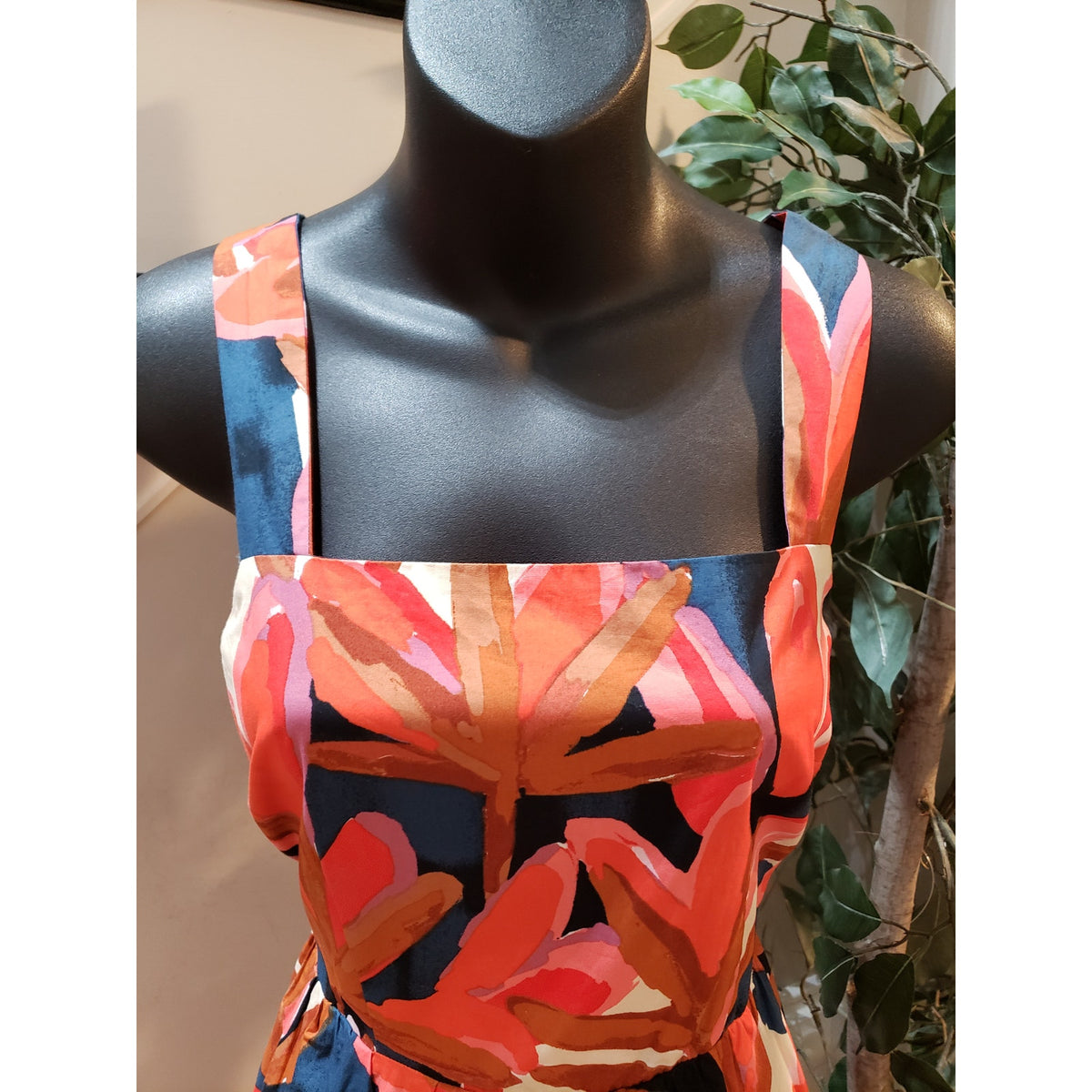 Who What Wear Maxi Dress Womens Small Orange Floral Cotton Pleated Square Neck