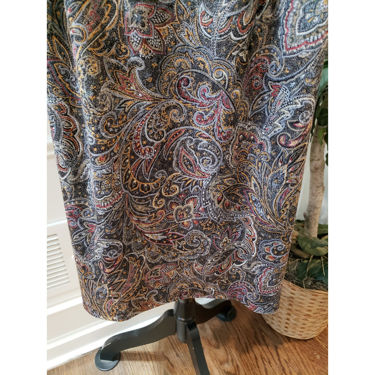Crea Mure Dress Women Size 8 Brown Paisley Velvet Beaded Neck Boho Short Sleeve