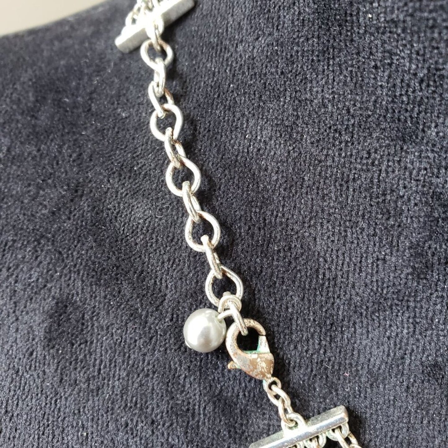 Women 4 Strand Silver Tone Silver Balls Faceted Smokey Bead Cable Chain Necklace