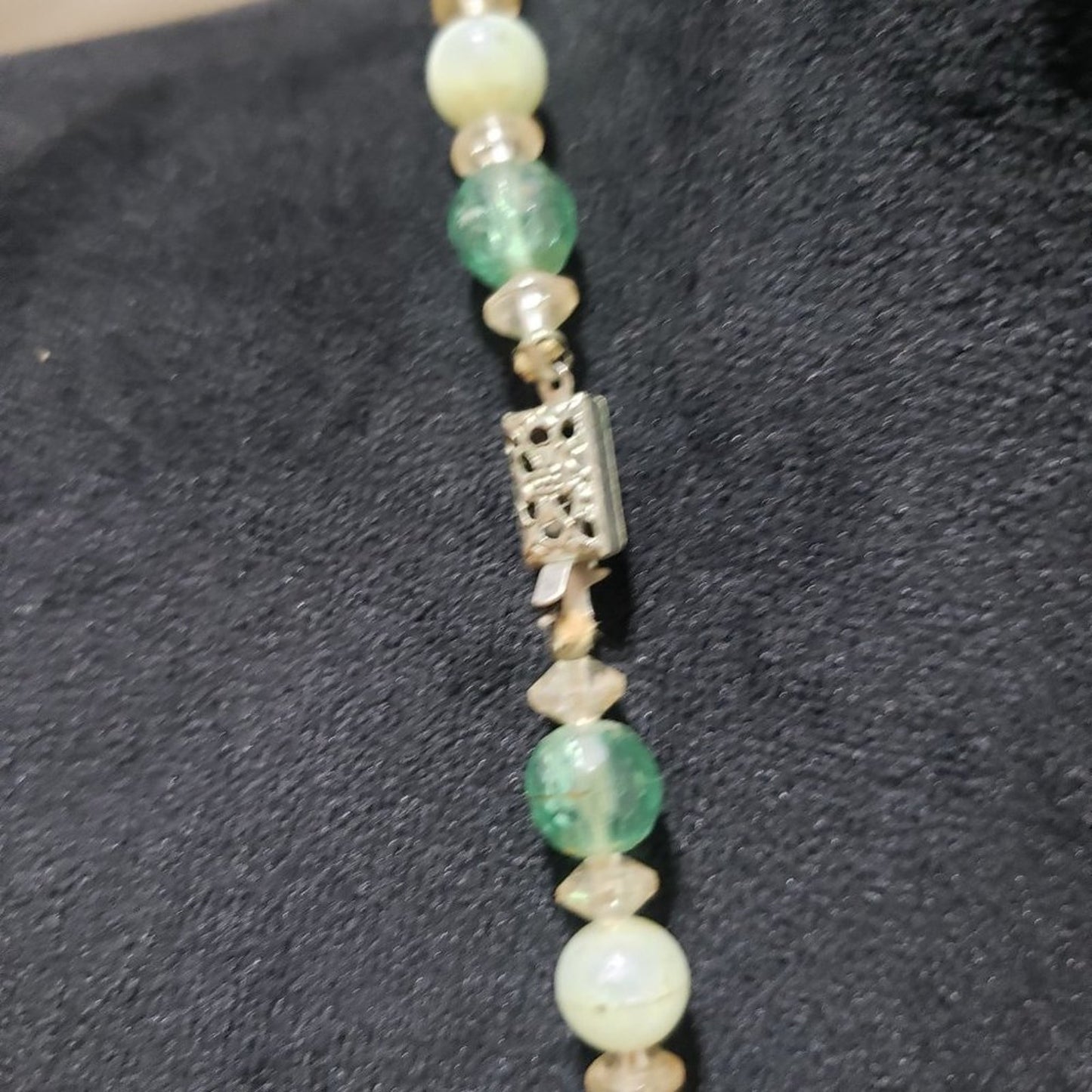 Womens Fashion Long Green Gemstone Faux Pearl Beaded Necklace with Lobster Clasp