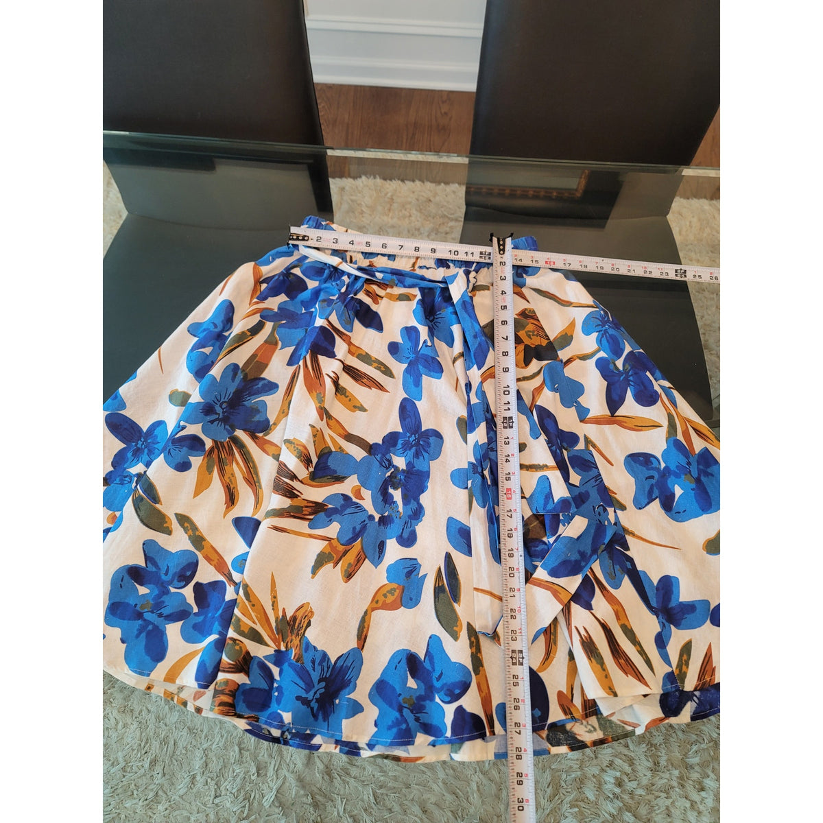 Flint & Moss A-Line Skirt Women's Medium Multicolor Floral Tie Belt Curved Hem