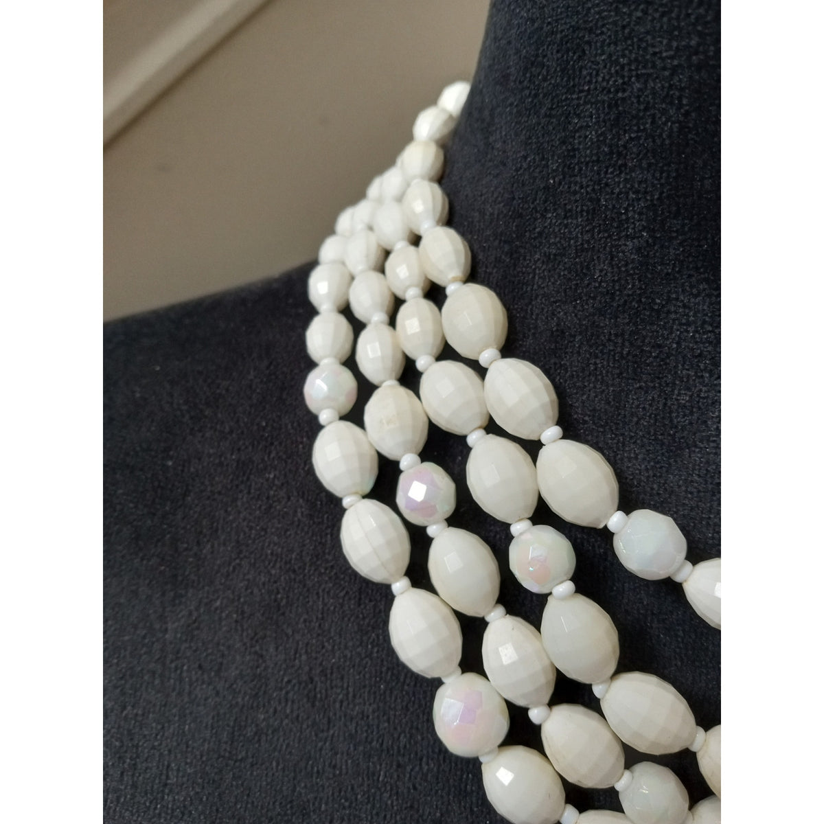Vintage White Multi Strand Faux Pearls Bib Necklace Layered Statement Necklace