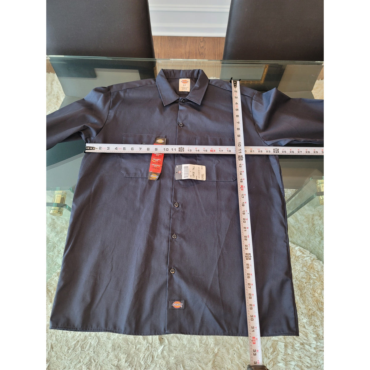 Dickies Long Sleeve Work Shirt Men's Size Large Tall Navy Blue Polyester Blend