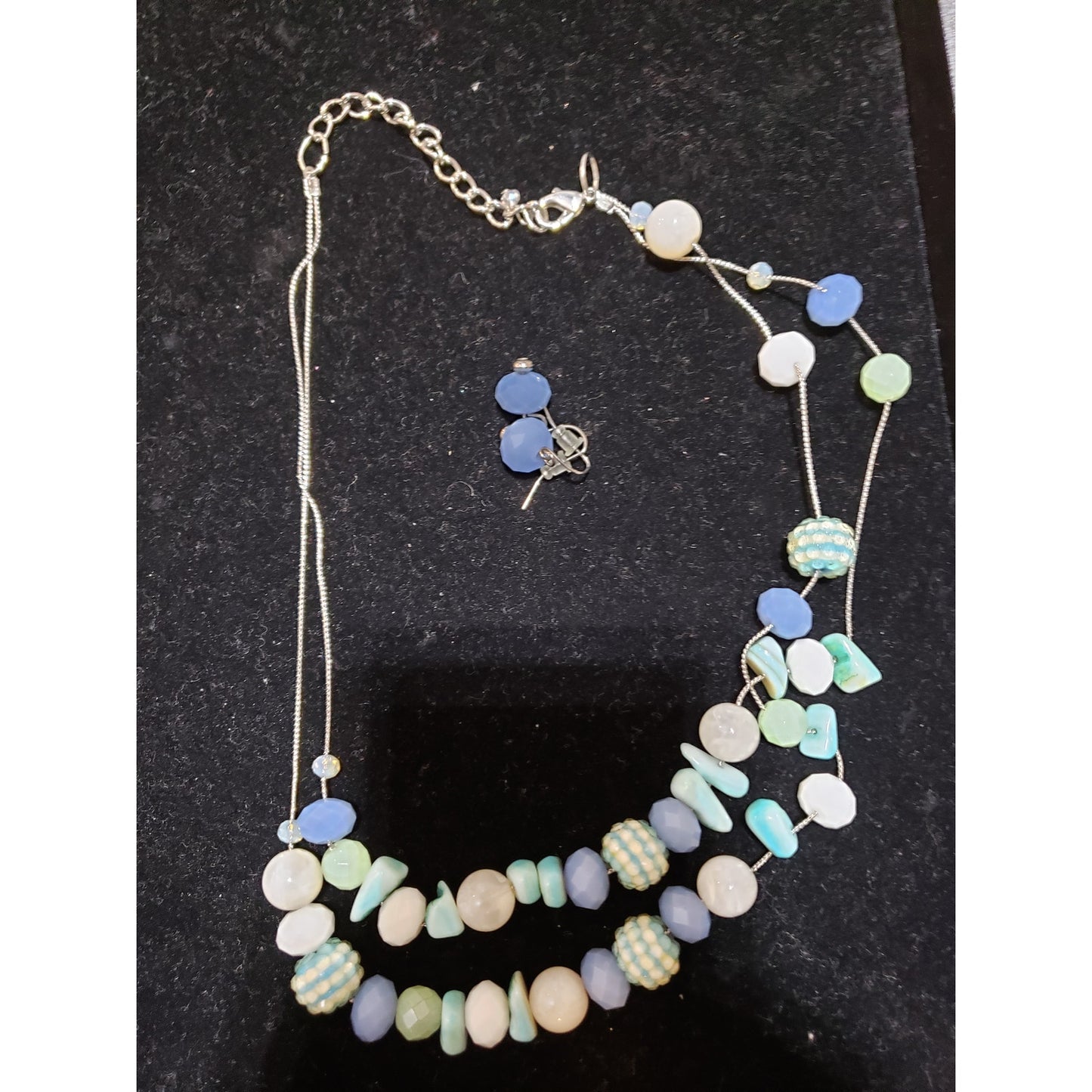 Womens Chunky 2 Strand Multi Mix Beads Statement Necklace Jewelry with Earrings