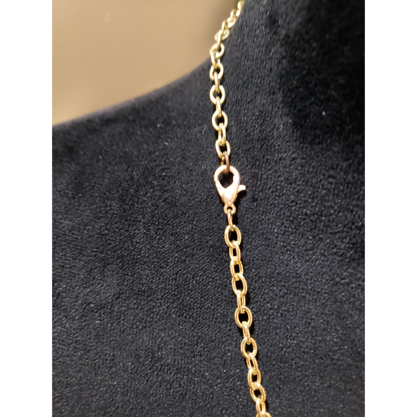 Women Fashion Gold Tone Shimary Art Glass Bezel Rimed Teardrops Bib Necklace