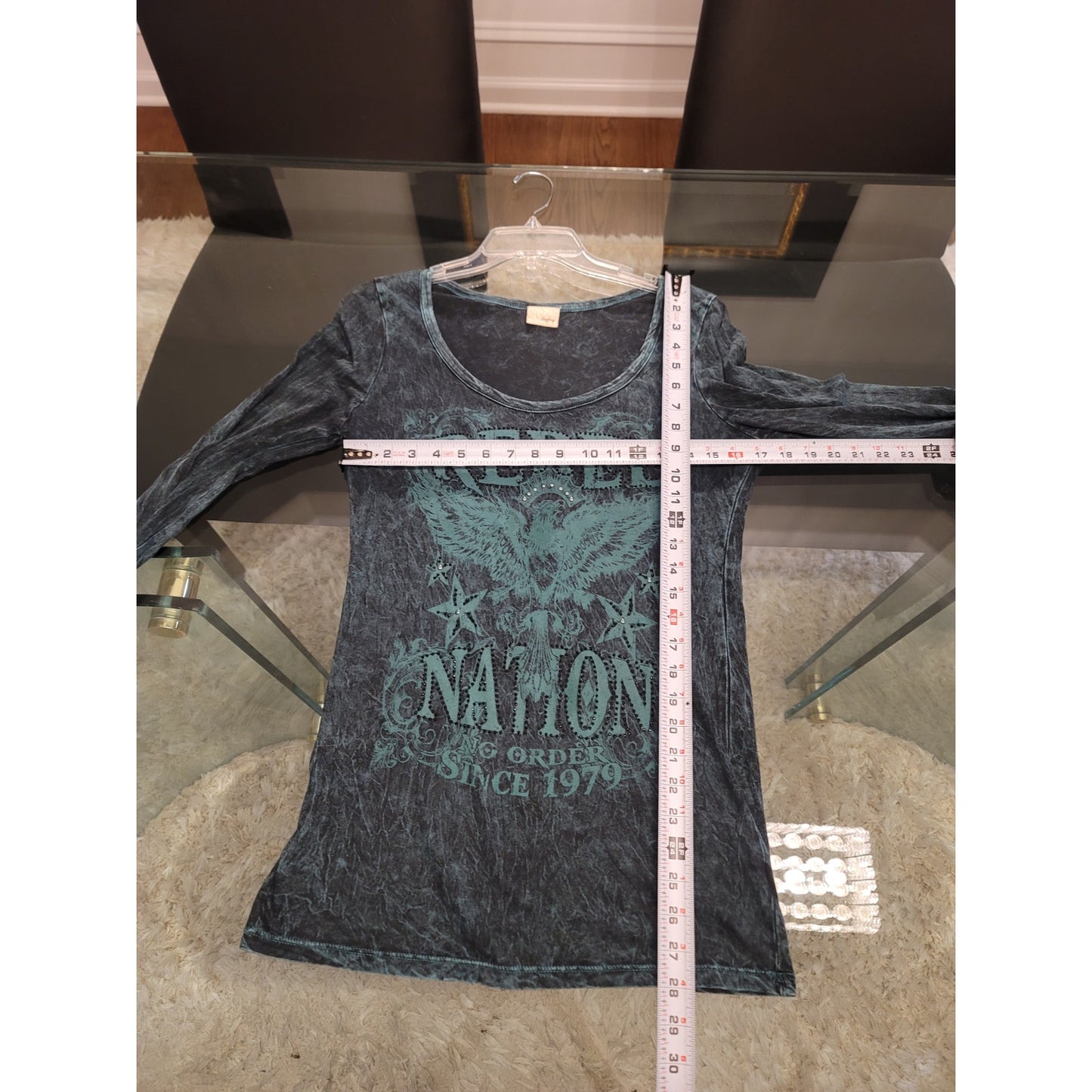 Daytrip Women’s Medium Blue Rebel Nation Graphic Long Sleeve Burnout Tee Shirt