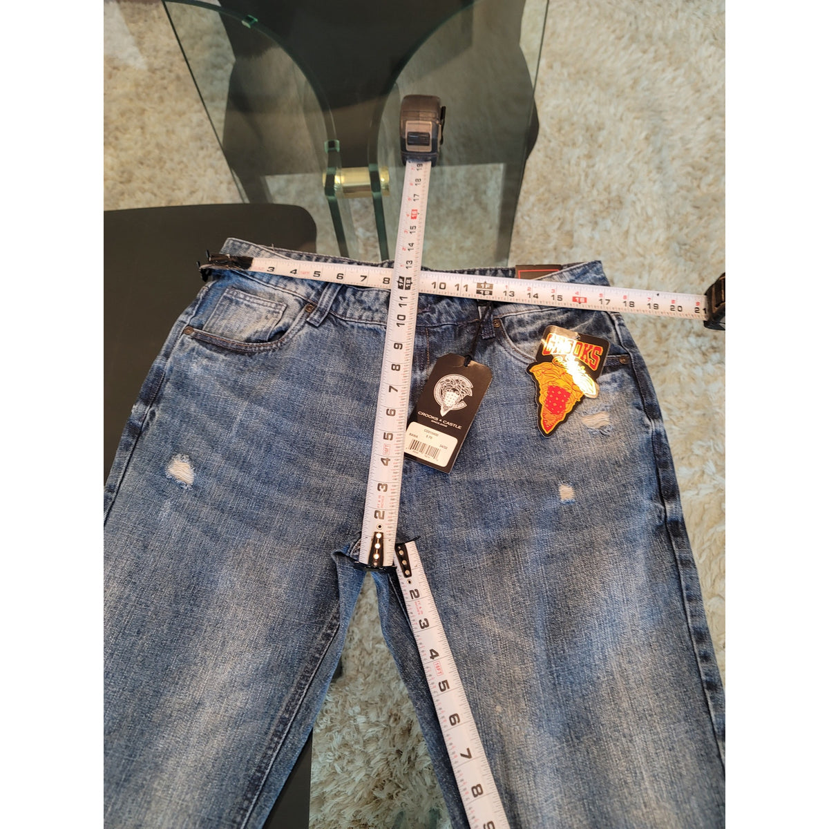 Crooks & Castles Distressed Jeans Men's 34/32 Light Blue 100% Cotton Straight