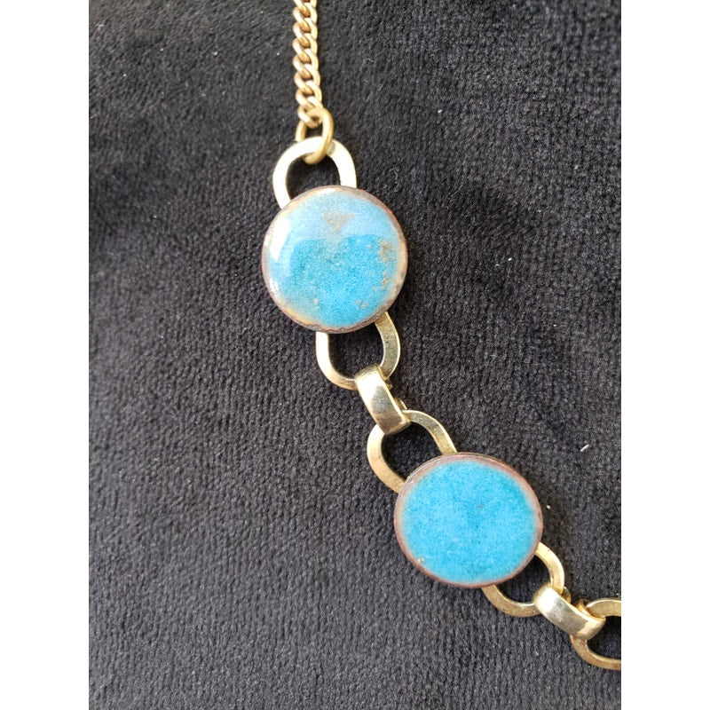 Womens Fashion Gold Tone Blue Bezel Rimed Stone Necklace Jewelry with Hook & Eye
