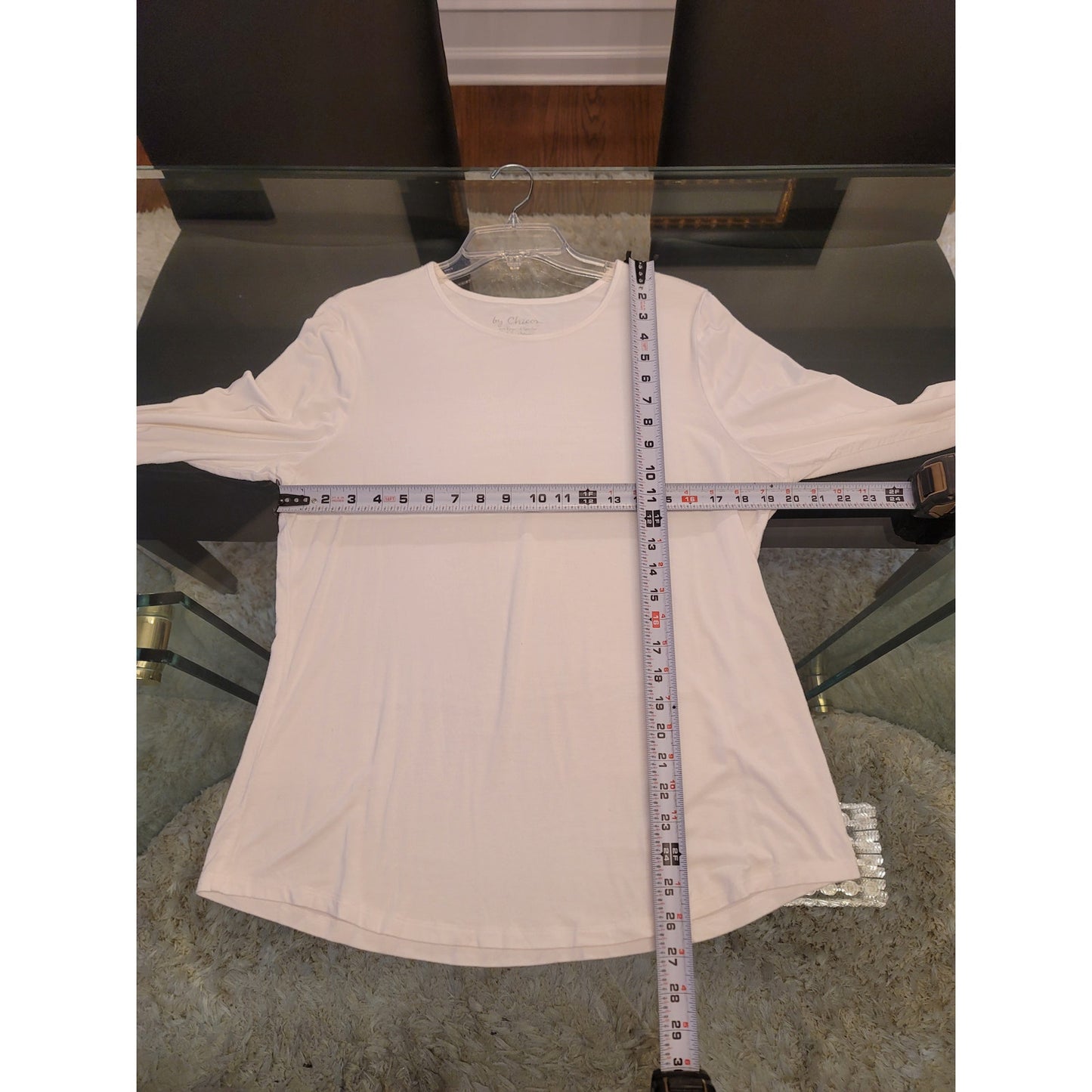 Chico's Top Women's Size 2 White Long Sleeves Stretchy Blouse Crew Neck