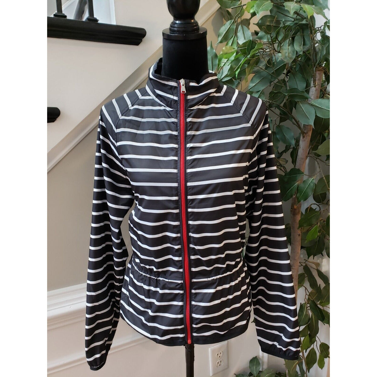 Lauren Ralph Lauren Womens Black Striped Windbreaker Active Anorak Jacket Small