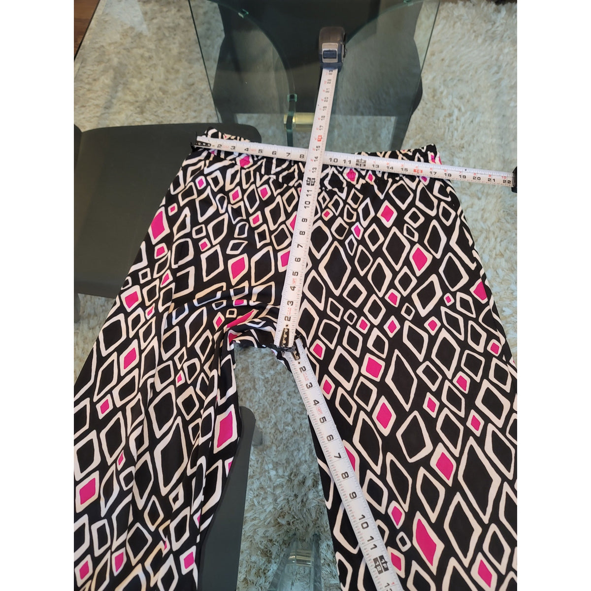 New Directions Petite Wide Leg Pants Women's Size PXL Pink Black Geometric Print