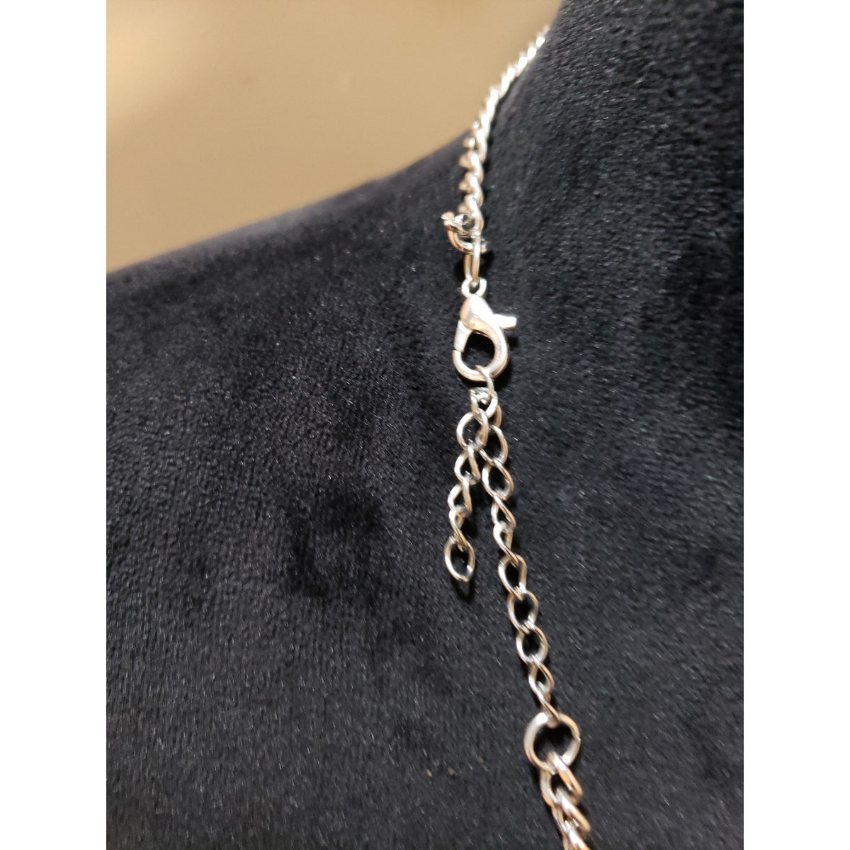 Womens Silver Tone Multi-layered Faux Pearl Heart Chain Charm Statement Necklace