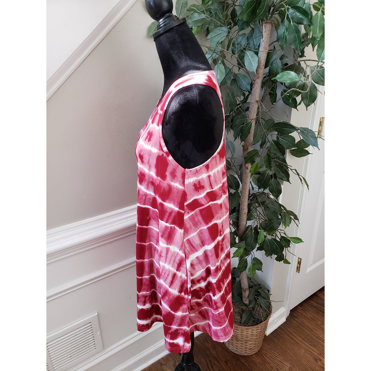 Kiwi & Punch Fit & Flare Dress Womens Size M Pink & White Round Neck Sleeveless