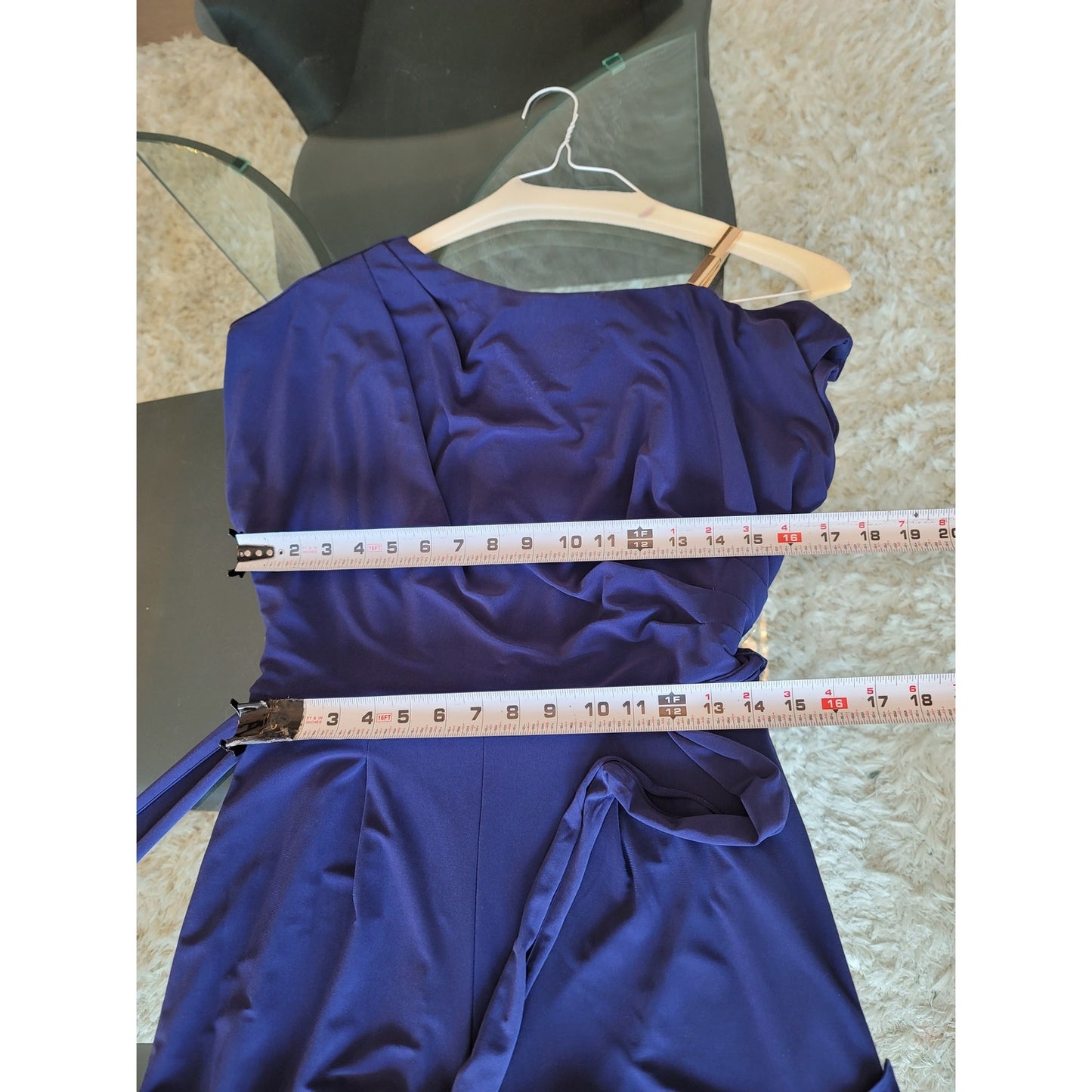 R and M Richards Jumpsuit Women Size 6 Blue One Shoulder Tie Waist Wide Leg