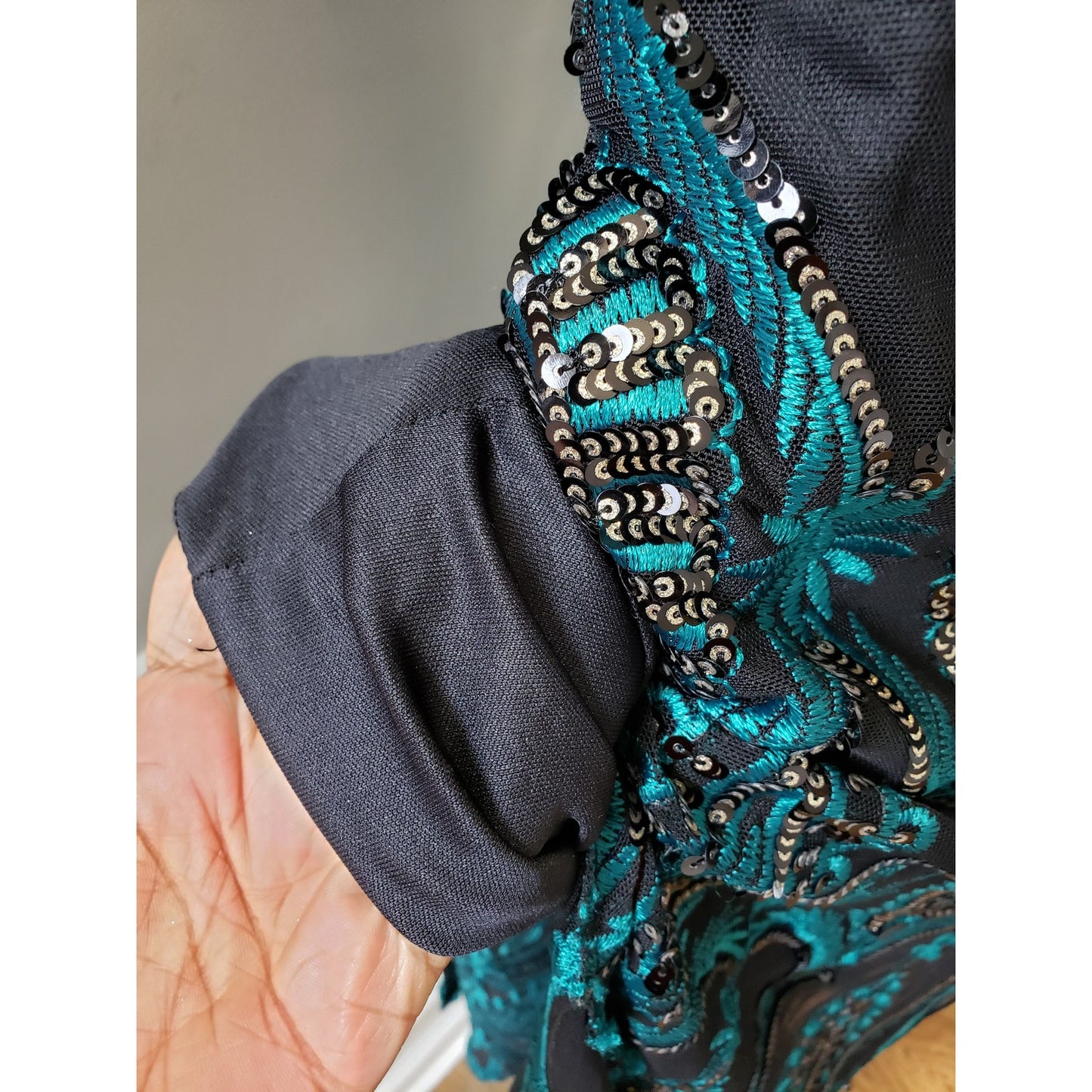 Fashion Nova Midi Dress Womens L Black Green Embroidered Off The Shoulder