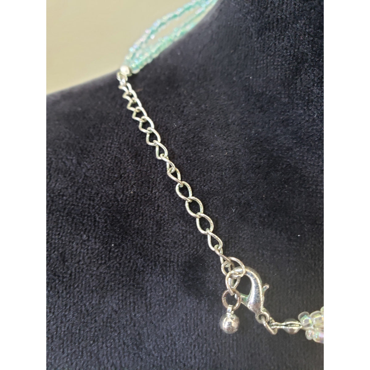 Womens 3 Strand Rainbow Seed Beads Chains Green Enamel Pendant Necklace w/ Claw