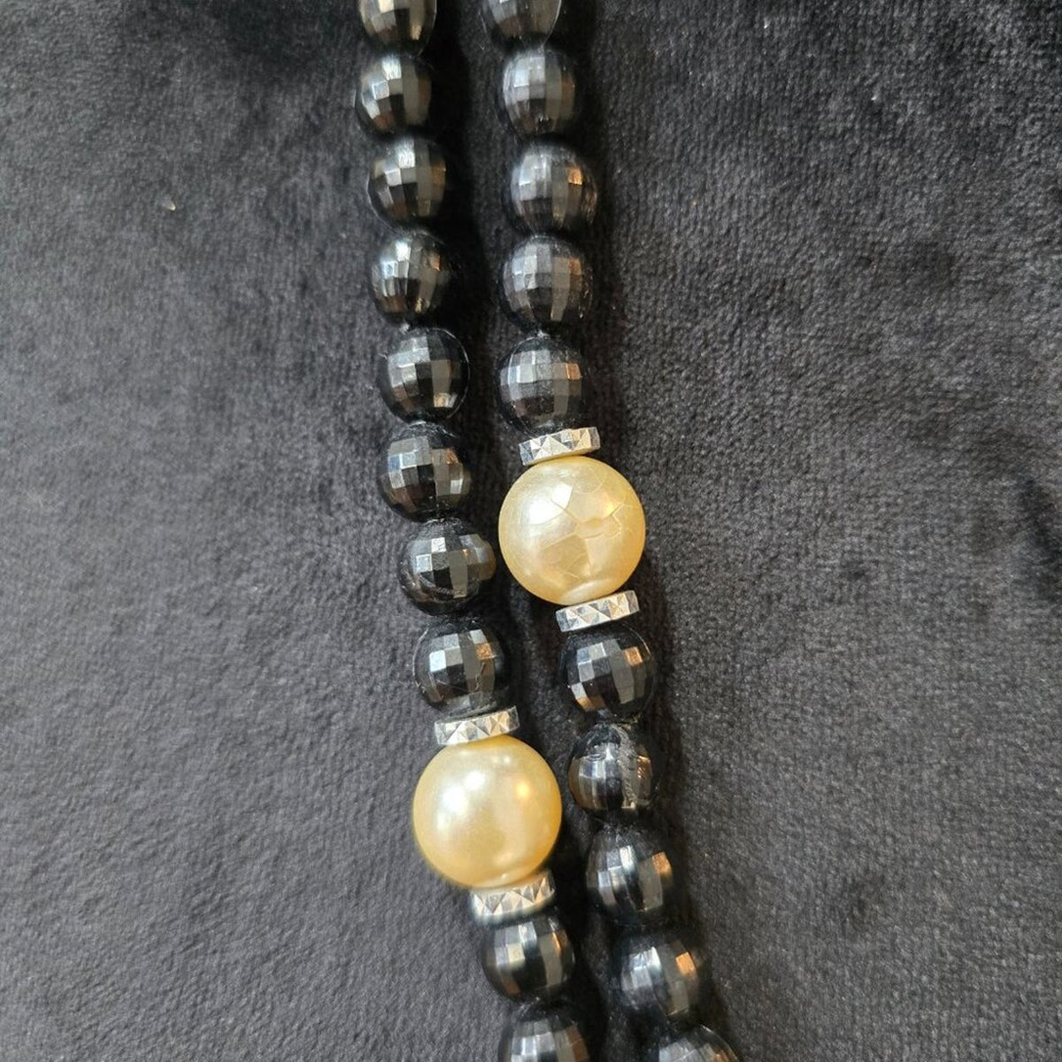 Womens Fashion White Faux Seed & Black Seed Pearls Two Strand Necklace Jewelry