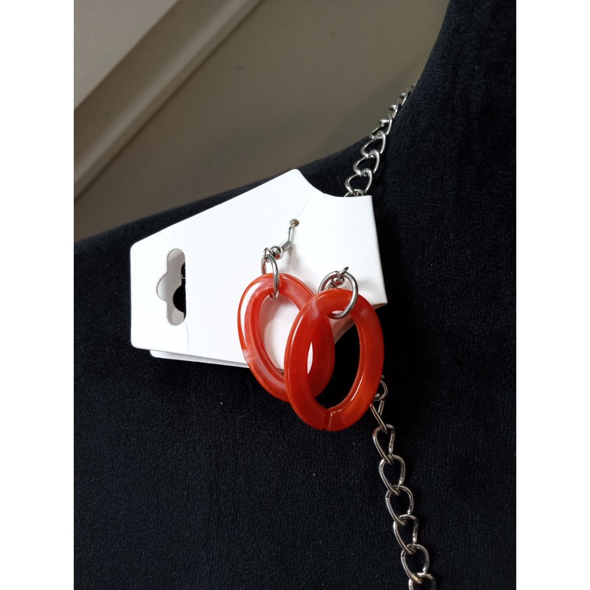 Orange Chunky Chain Link Statement Necklace Oversized Geometric Bib Collar Set